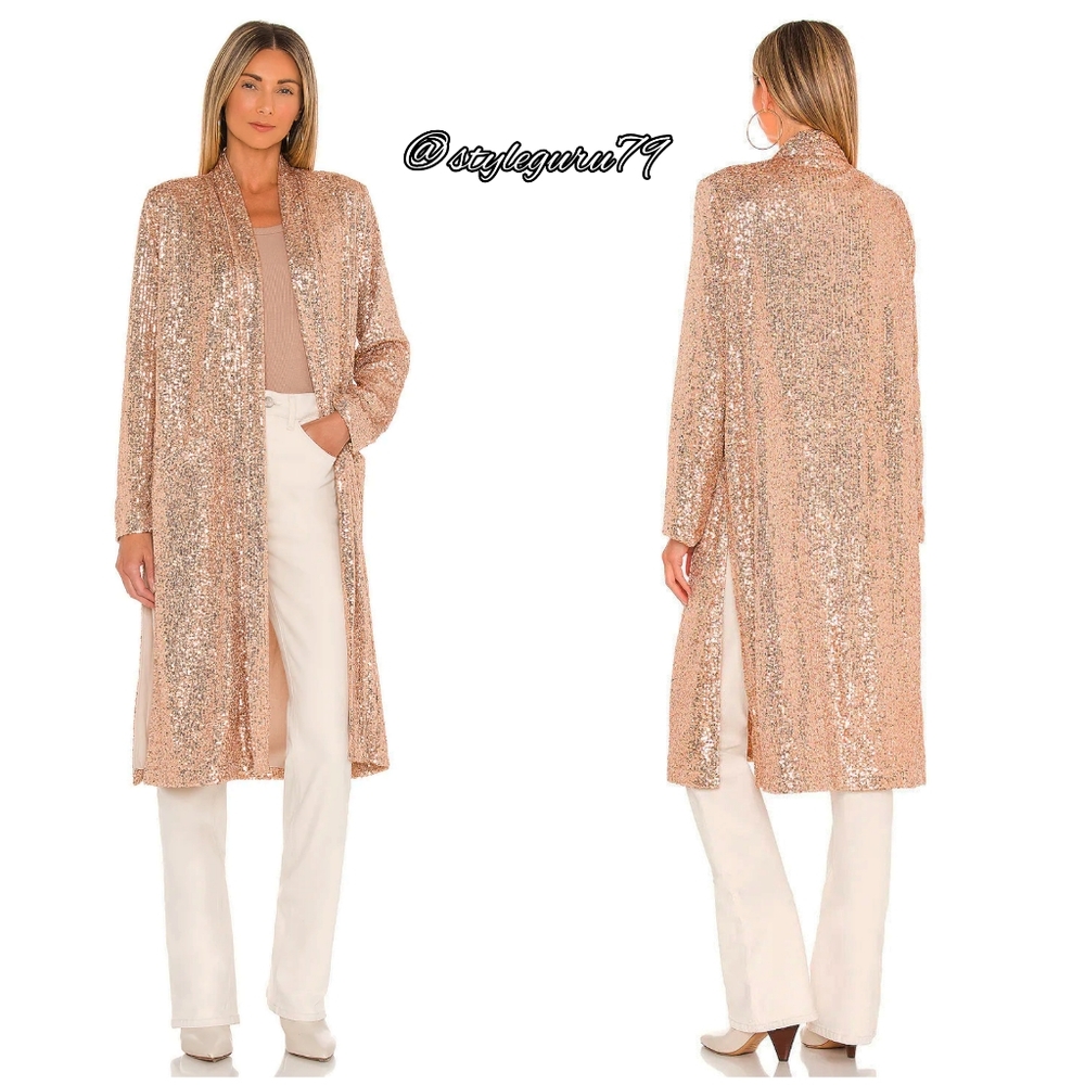 NWT, BB DAKOTA, Show Stopper Sequin Duster in Rose Gold